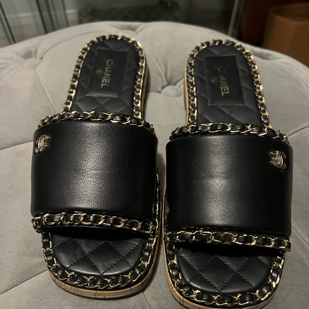 Chanel Black Slides